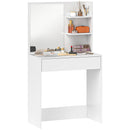 Consolle Trucco con Specchio 75x40x137 cm Ripiani e Cassetto in Legno e Vetro Bianco  