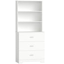 Libreria a Muro 79x39,5x182,2 cm con 3 Ripiani Aperti e 3 Cassetti in Legno Bianco      