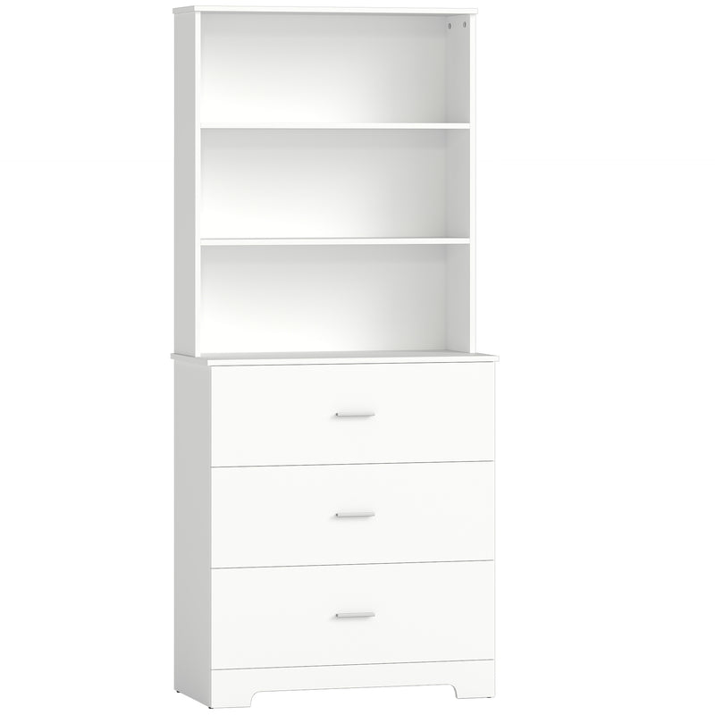Libreria a Muro 79x39,5x182,2 cm con 3 Ripiani Aperti e 3 Cassetti in Legno Bianco      