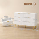 Cassettiera 6 Cassetti Moderna 120x40x76,5 cm con Maniglie Dorate in MDF e Truciolato Bianco      