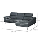 Divano Angolare 3 Posti 249,5x162,5x95 cm in Tessuto Grigio Scuro