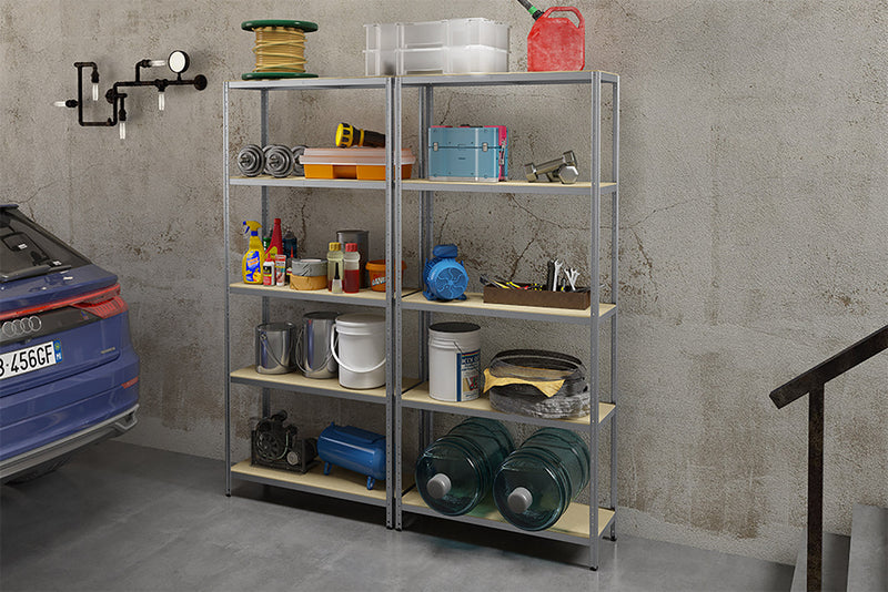 Scaffale in Metallo 5 Ripiani in Legno Truciolato 90x40x176 cm Joker Zincato