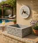 Lavello Rettangolare da Esterno 45x35 cm con Rosone Installazione a Muro in Cemento Mattone Faccia a Vista Meseta Grigio