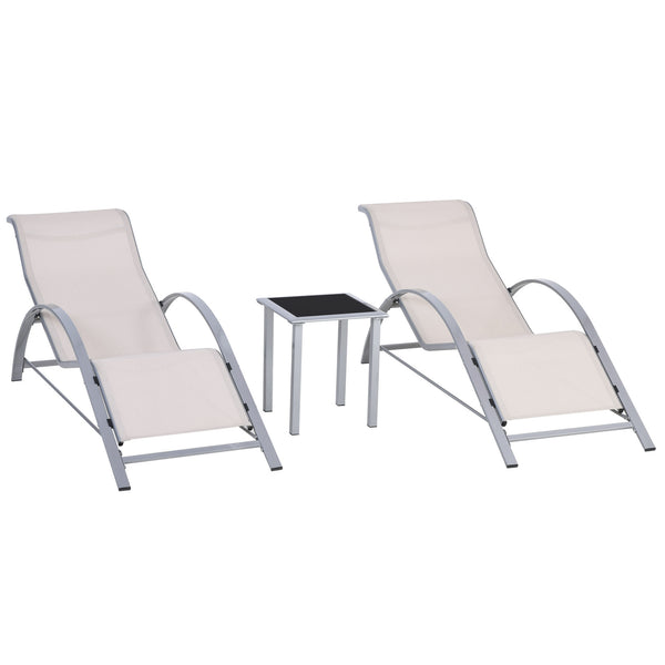 Set di 2 Lettini Prendisole 59x169x66 cm e Tavolino con Piano in Vetro Crema prezzo
