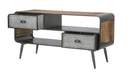 Porta Tv Illinois 120,5x40x61 cm in Ferro e Legno di Abete Grigio e Grigio e Naturale