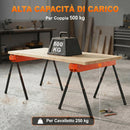 Set di 2 Cavalletti Pieghevoli 93x50x71-85,5 cm con Altezza Regolabile Maniglia e Piedini Antiscivolo Supporto 500 kg in Metallo Arancione      