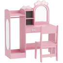 Toeletta per Bambini 3-8 Anni 3 in 1 92x36x103,3 cm con Sgabello Specchio con Luci a 2 Colori e Appendiabiti in MDF Rosa      