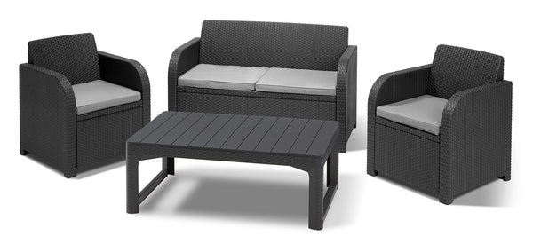 Salon de Jardin Canapé 2 Fauteuils et Table Basse en Résine Keter Carolina Lounge Anthracite online
