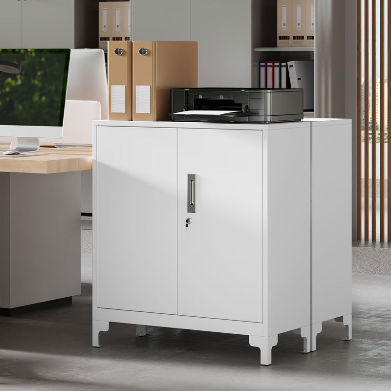 Armadietto Portadocumenti 80x35x91 cm con 2 Ante e Chiavi in Metallo Bianco  