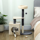 Albero Tiragraffi per Gatti Alto 92 cm con Casetta Lettino Pali in Sisal e Pallina Bianco Crema      