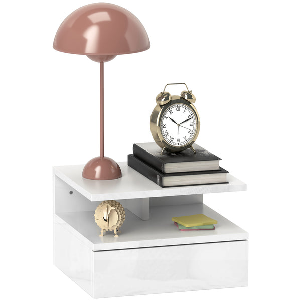 online Comodino Sospeso 35x32x22,5 cm con Cassetto e Ripiano Aperto in Legno Bianco