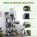 Albero per Gatti 60x50x206A cm con 4 Pali Graffiatoi Cesti Amache per 1-3 Gatti 6 kg in Peluche e Sisal Grigio Scuro      