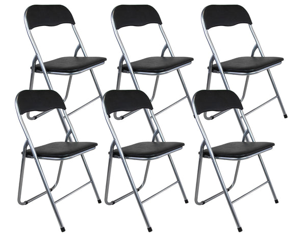 Lot de 6 Chaises Pliantes 45x45x45/80 cm en Acier et PVC Noir Rembourré prezzo