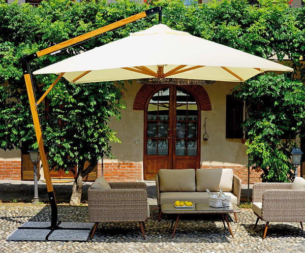 Parasol de Jardin Décentralisé Aluminium 3X3m avec Manivelle Vorghini ConTract Bois et Ecru sconto