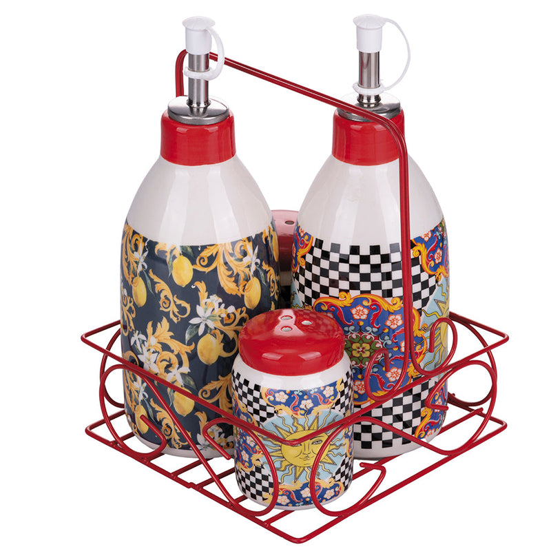 Menage Set Olio Aceto Sale e Pepe in Ceramica VdE Tivoli 1996 Italian Beauty 