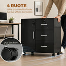 Mobile 60x40x56 cm con 3 Cassetti Mensola Regolabile Supporto Stampante e Serratura in Truciolato Nero      