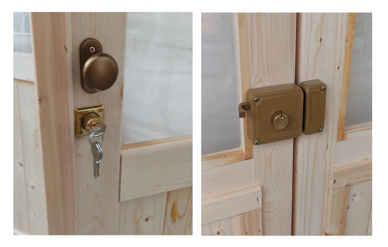 Casetta Box da Giardino per Attrezzi 215x180 cm con Porta Doppia Finestrata in Legno Naturale