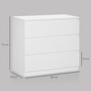 Cassettiera 3 Cassetti Moderna senza Maniglie per Camera e Soggiorno 80x39x73 cm Laccato Bianco      