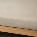 Panca Fondoletto Stile Boho 120x38x61,5 cm Seduta Effetto Lino Braccioli in Rattan Crema 