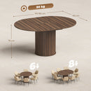 Tavolo Espandibile per 6-8 Persone da Rotondo a Ovale 150x110x75 cm con Base a Piedistallo in MDF e Acciaio Color Noce Scuro      