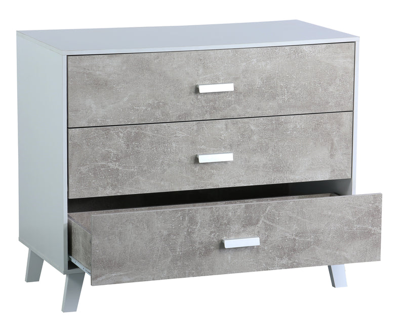Comò 3 Cassetti 90x40x75 cm in Pannello Truciolare Bianco/Cemento