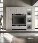 Parete Attrezzata Mobili Soggiorno Mobile TV Vetrina in Melaminico 258x42x210cm TFT Neve Rovere Neve