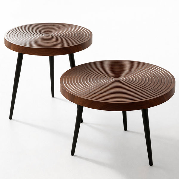 acquista Set 2 Tavolini da Caffè Rotondi Ø60 cm e Ø50 cm Design Industrial in MDF e Metallo Noce