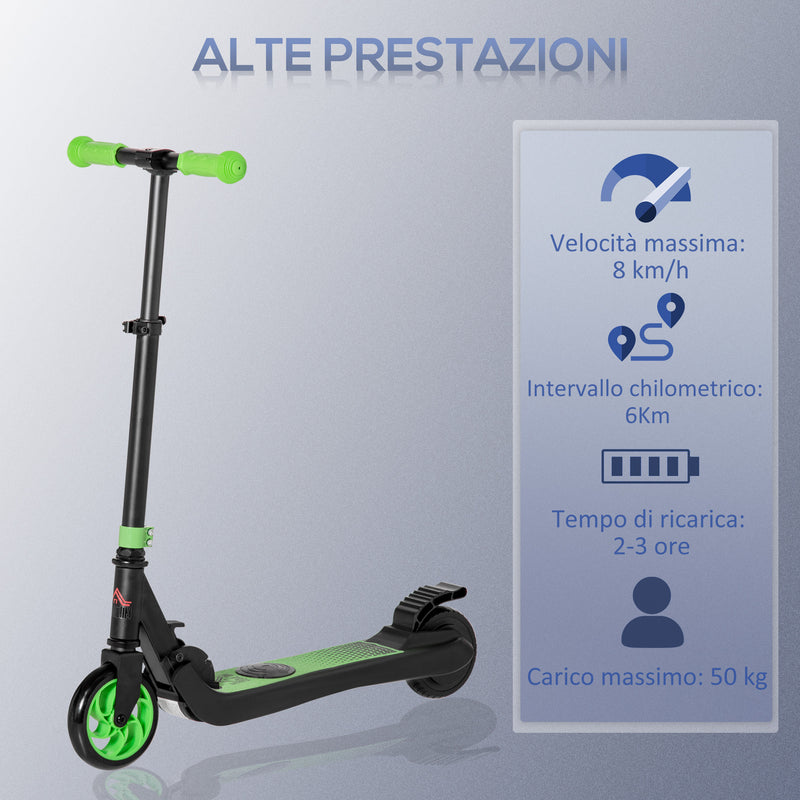 Monopattino Elettrico Pieghevole per Bambini Altezza Regolabile 75-80 cm Nero e Verde  