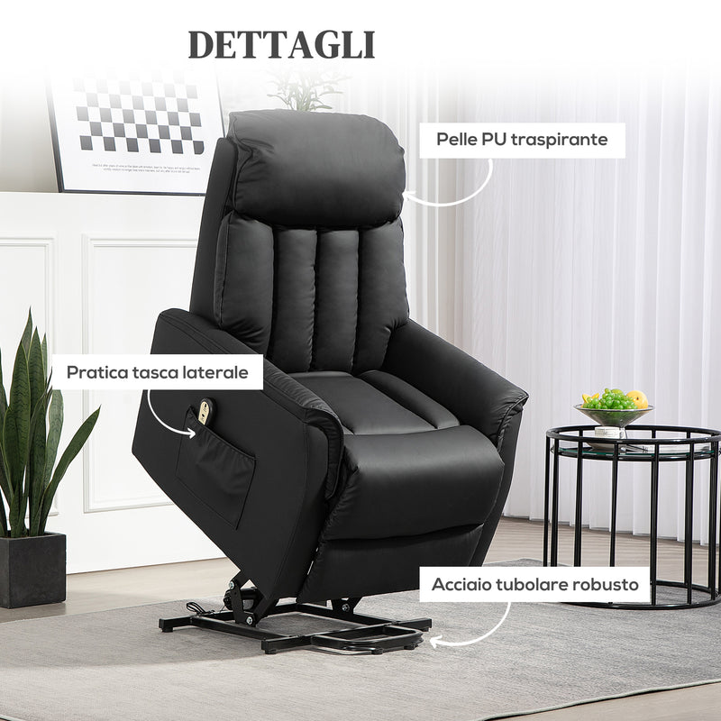 Poltrona Relax Reclinabile Alzapersone Elettrica con Telecomando Nero   