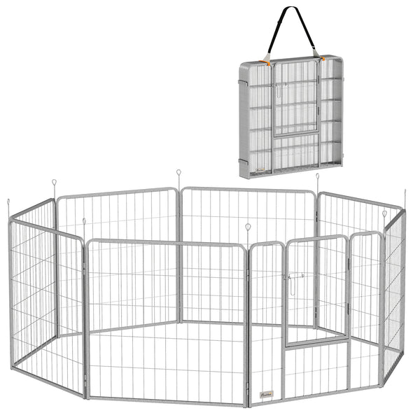 Recinto per Cani a 8 Pannelli Modulabili Pieghevole 80x1,5x80A cm con Porta di Ingresso in Acciaio Argento acquista