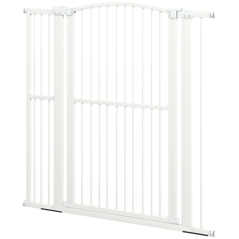 Cancellino per Cani Regolabile con 2 Estensioni 77-105x120 cm in Acciaio e Doppio Blocco Bianco