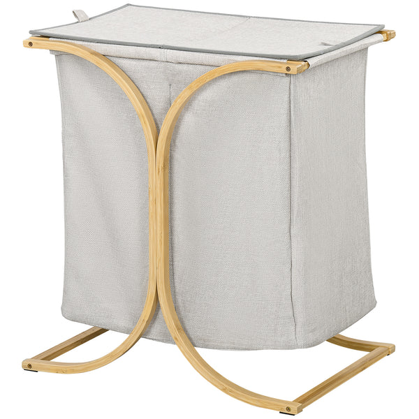 acquista Cesto Portabiancheria 2 Sezioni con Coperchio 55x40x62 cm in Bambù e Poliestere Grigio