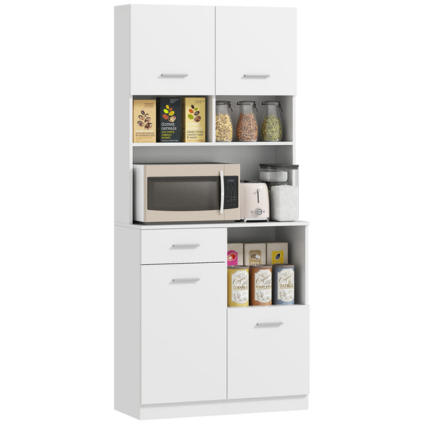 Mobile Dispensa da Cucina 80x35x180 cm 4 Armadietti 3 Ripiani e 1 Cassetto in Legno Bianco sconto