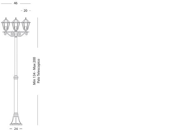 Lampada Palo Tre Luci Colore Nero per Esterno Linea Mini Esagonale Sovil