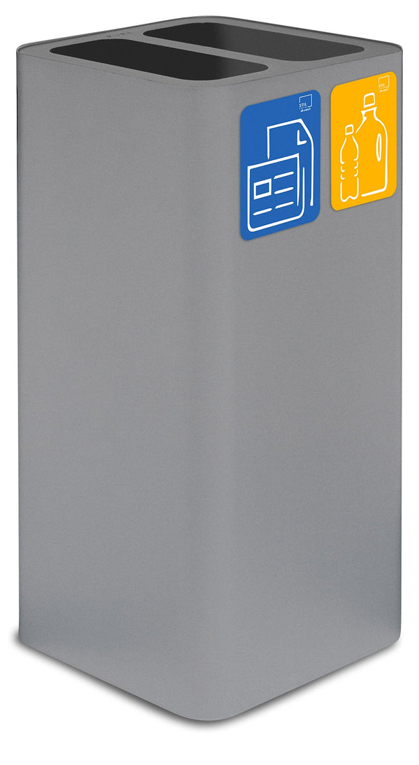 Poubelle pour collecte des déchets 38x38xh80 cm avec couvercle en acier peint avec 2 compartiments gris sconto