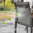 Set 2 Sedie da Giardino Impilabili 56x58x89 cm con Seduta Traspirante in Alluminio e Textilene Grigio Carbone 