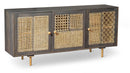 Madia 3 Ante 160x38x75 cm in Legno di Mango Grigio Scuro e Rattan