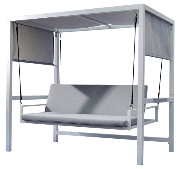 prezzo Lit balançoire de jardin 3 places 234x130x194 cm en aluminium avec coussins gris clair