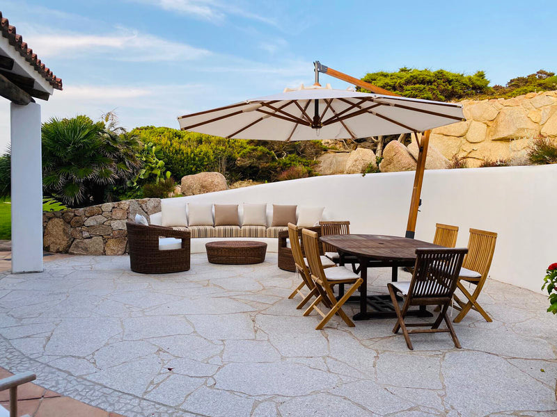 Ombrellone da Giardino Decentrato Ø3m in Legno Telo in Acrilico Danieli Lisbona Ecrù