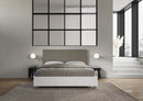 Letto Matrimoniale con Rete e Contenitore Alzata Comoda Struttura Bianco Frassico e Testata in Similpelle Burmy Cappuccino Varie Misure