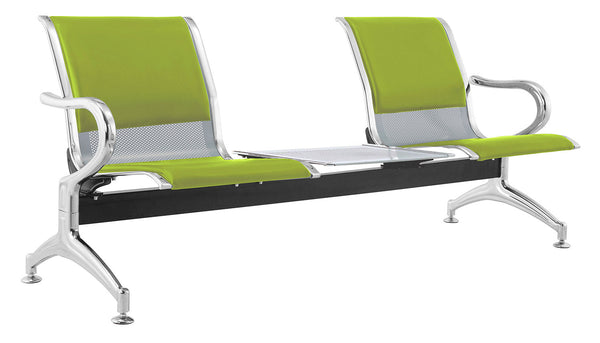 Panca per Sala Attesa 2 Posti da Ufficio con Cuscino e Tavolino in Acciaio e Similpelle Argento/Pistacchio prezzo