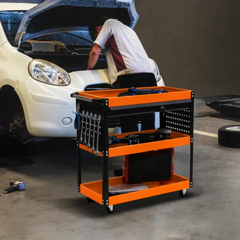 Carrello Portautensili per Officine 3 Ripiani 81,4x79x36,4 cm in Acciaio Arancione