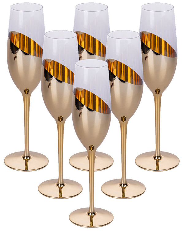 sconto Ensemble de 6 Verres à Champagne Chic Flûte en Verre Transparent et Doré Villa d'Este Home Tivoli