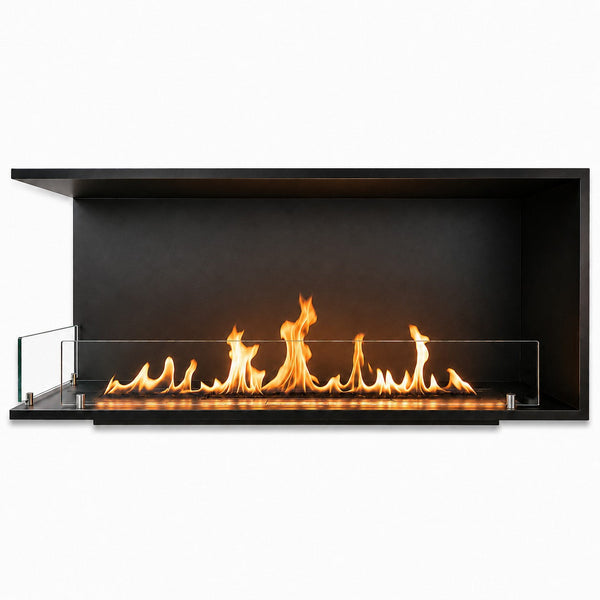 sconto Camino a Bioetanolo da Incasso ad Angolo 120x30x50 cm Urano Lato Sinistro Struttura in Acciaio Nero