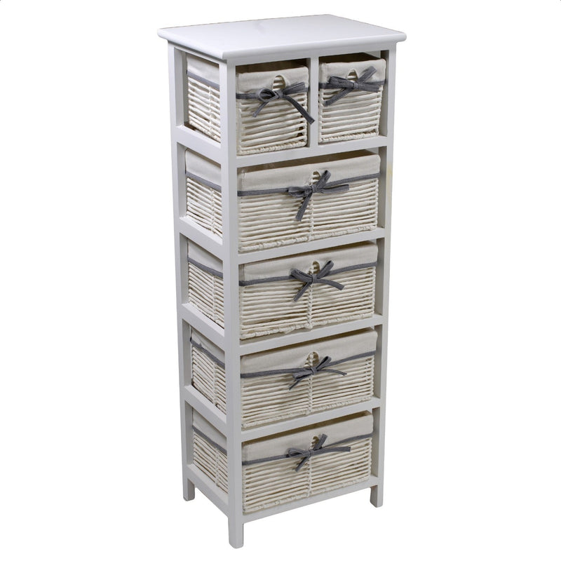 Cassettiera in Legno 6 Cassetti 38x28H100cm Hilary Bianca