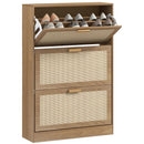 Scarpiera 3 Ante 18 Paia di Scarpe in Legno e Rattan 80x25x120 cm Marrone 