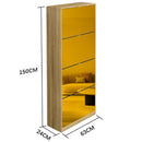Scarpiera Slim 4 Ante a Ribalta 63x24x150 cm con Frontali a Specchio e Maniglie Integrate in Legno Marrone      