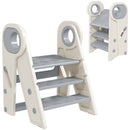 Torre Montessoriana Bambini Pieghevole 46,5x47x61,5 cm a 3 Gradini Regolabili con Maniglia e Superficie Antiscivolo in HDPE Grigio      