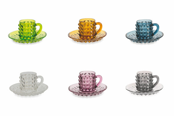 Ensemble de 6 tasses à café en verre coloré avec soucoupe 90 ml VdE Tivoli 1996 Diamond prezzo