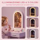 Set Toeletta Trucco Bambina 3-8 Anni 60x36x100 cm con Sgabello Specchio in Acrilico LED a 3 Colori e 2 Cassetti in MDF Rosa      